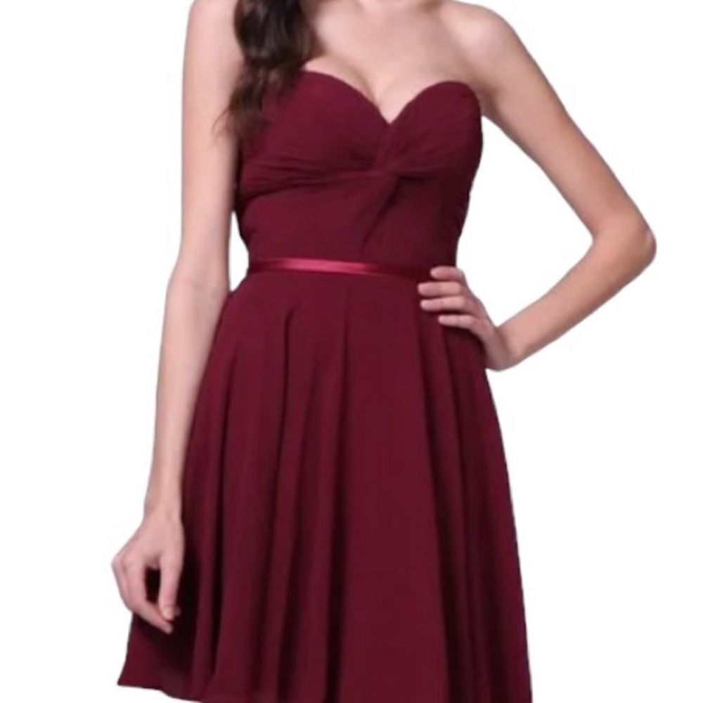Cinderella Divine Burgundy Twist Front Corset Back Strapless Dress Sz 8